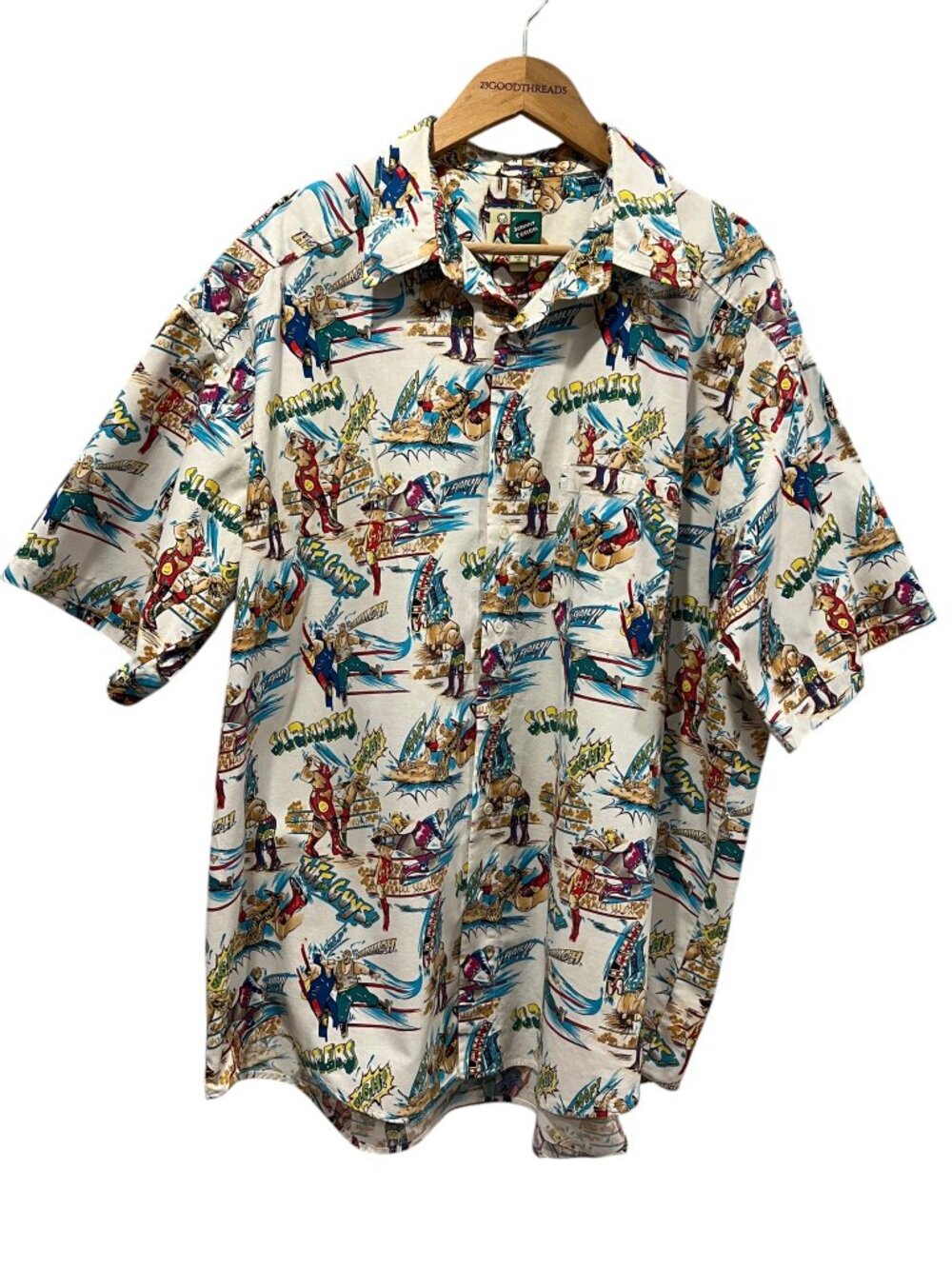 Johnny Cotton 'Slammers' Wrestling Print Camp Shirt, Vtg, XXL